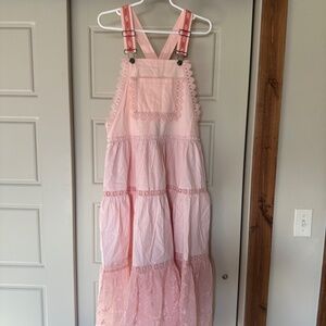 New! Listicle Boho Embroidered Pink Overalls Jumper Long Dress Skirtall Large